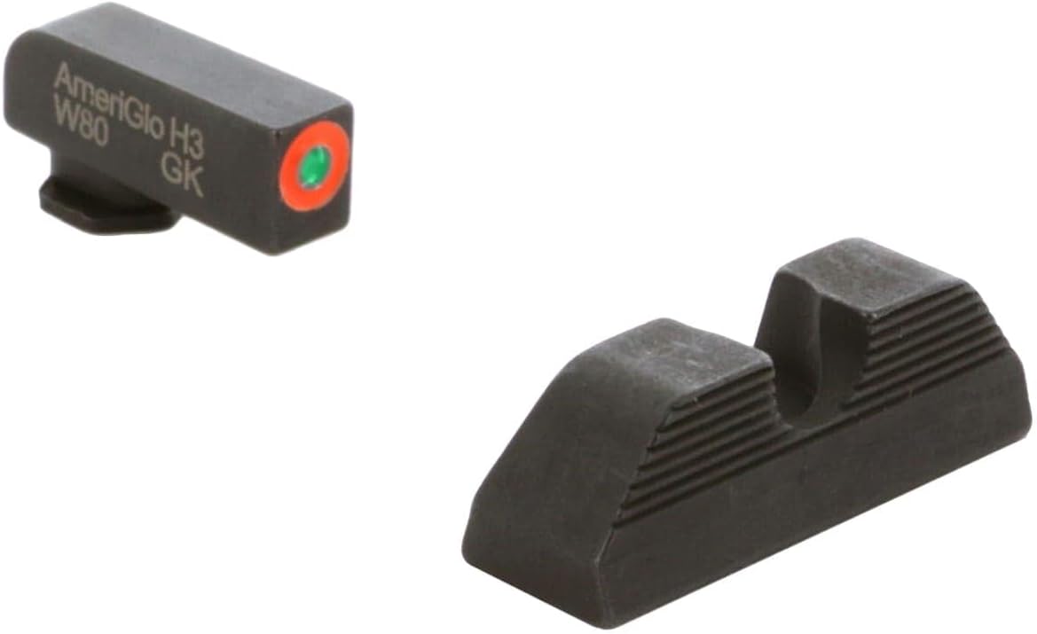 AMERIGLO UC Compatible with Glock Gen5 17,19,19X,26,45, Green Tritium Orange Outline Front, Black Serrated U Notch Rear (GL-5353)