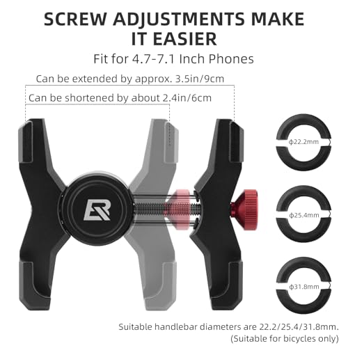Image of ROCKBROS Aluminum Bike Phone Mount for 4.7-7.1 inch Phones | Four-Corner Protection,One-Twist Adjustment,Open Charging Access, Fits 22.2 /25.4 /31.8mm Handlebars,Two Mount Options