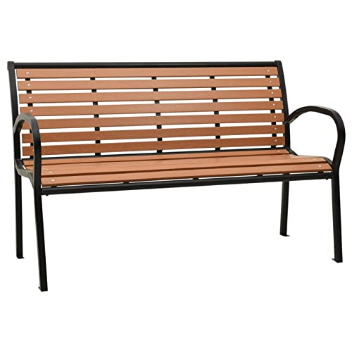 Tidyard Banco de Jardín,Banco jardineria,Banco Jardin Exterior,Sofa Jardin,Silla Exterior,Banco Jardin,Banco de jardín Acero y WPC Negro y marrón 116 cm