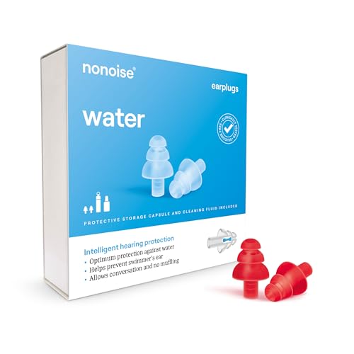 Nonoise Agua - Tapones para deportes acuáticos - Protección contra el agua en el oído - El entorno permanece claramente audible - 1 par - Rojo