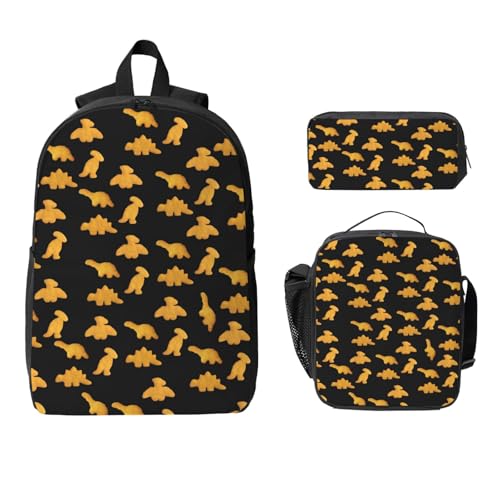 Cute Dinosaur Chicken Nuggets Backpack Set Lightweight Laptop Backpack Lunch Bag with Pencil Case for Women Men Travel Work2