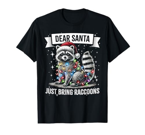 Funny Dear Santa Just Bring Ratons Laveurs Christmas Lights Pyjama T-Shirt
