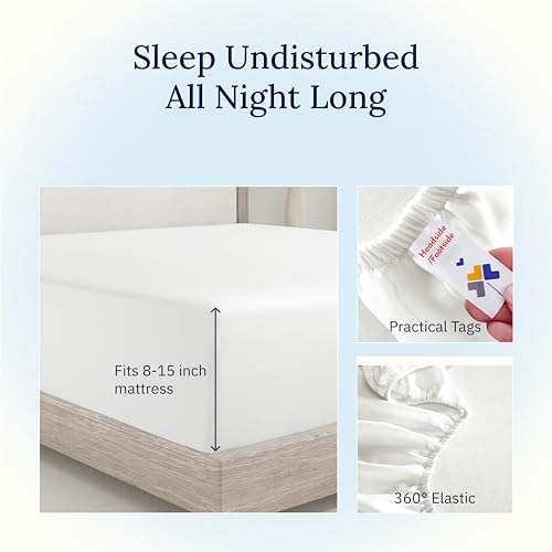 California Design Den Fitted Sheet Twin Cotton, Soft 400 Thread Count 100% Cotton, No Pop-Off Elastic, Deep Pocket Cooling Sheets, Durable Sateen Weave Bottom Sheet for Adults - Ivory (Pale Tone)