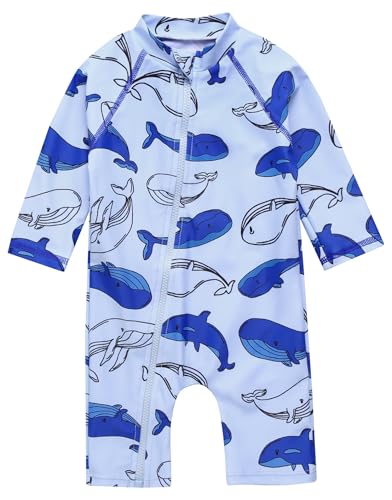 Image of VAENAIT BABY Zip & Snap Rash Guard Swimsuit, UPF 50+ One-Piece Long Sleeve Swimwear, Quick Dry Infant Beach Suit for 0~2T