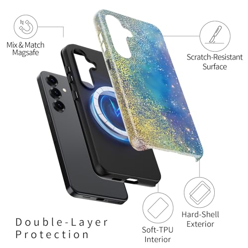 Esdot for Samsung Galaxy S25 Case - Wireless Charging Compatible – Dual-Layer Soft Silicone + Hard Shell - Wildflower Design - Protective Phone Cover for Women Girls - Stellar Nebula Glimmer by Esdot - Image 2