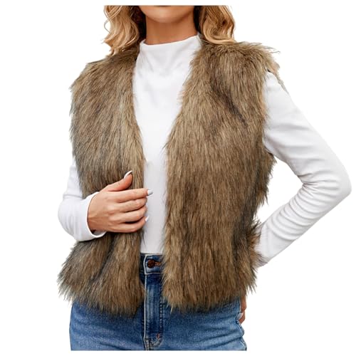 Pamqsen angebote des tages heute deal Weste Damen Kunstpelze Westen Einfarbig Ärmellose Fellweste Elegant Vest Jacke Winter Warme Pelzmantel Flauschig Pelzweste Kunstfell Pelzjacke Parka Fell Mantel