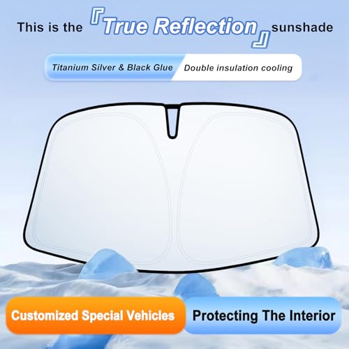 Image of Windshield Sun Shade Compatible with 2019-2026 Dodge RAM 1500, Custom Fit Foldable Sun Visor 310T UV Heat Block