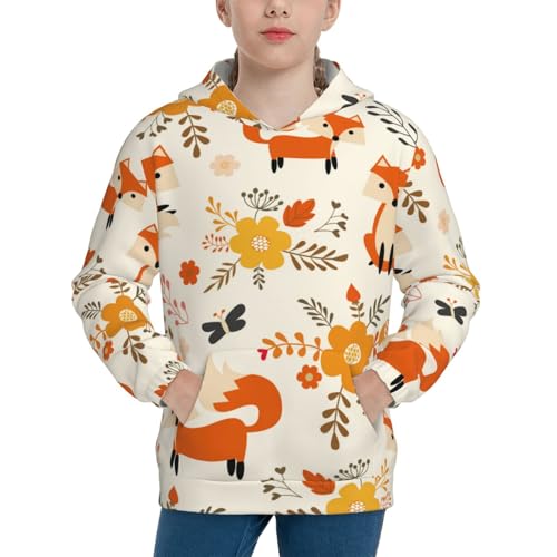 Flower Fox Kid Hoodies Boys Sweatshirts Girls Pullover with Pocket
