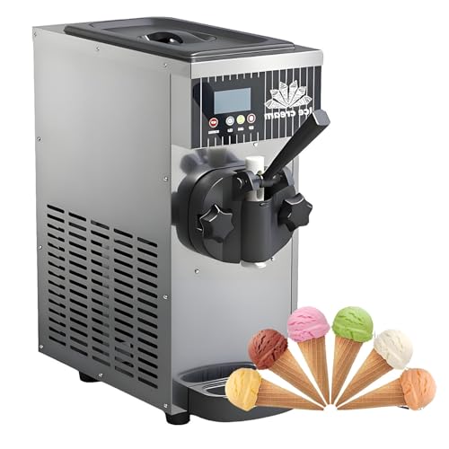AiODiO Máquina para Hacer Helado Suave de un Solo Sabor, 3,5 l, de sobremesa, 4-5 l/h, Sistema de refrigeración por Aire con Panel LED, para restaurantes y Tiendas. Metallic-220V