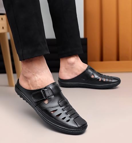 Image of ARAMISH Back Open Genuine Leather Fisherman Sandals for Men