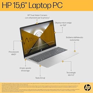 HP Laptop 15-fc0016sl, AMD Ryzen 7-5825U, Copilot, RAM 16GB DDR4, SSD 512GB, AMD Radeon, Display 15.6'' FHD SVA 250 nits, Wi-Fi, 720p TNR Privacy Cam, Windows 11, Argento, Non convertibile, 15"