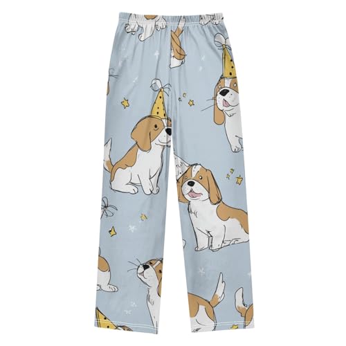 ZZXXB Beagle with Birthday Hat Boys Long Pants Soft Trousers Elastic Waist Kids Lounge Bottoms with Pockets S-XL2