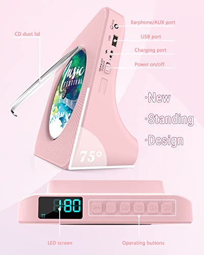 Greadio KC-806 Cd Player Portable With Bluetooth 5.0, Hifi Sound Speaker, Cd Music Player With Remote Control, Dust Cover, Fm Radio, Led Screen, Support Aux/Usb, Headphone Jack For Home, Kids thumb #6