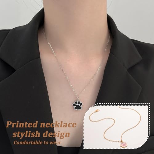 MIRKUZI Halsketten & Anhänger für Hunde, 2 Stück Katzen- und Hundepfoten-Halsketten, Emaille-Halskette mit Pfotenabdruck, süße Pfoten-Halskette (Schwarz und Pink)