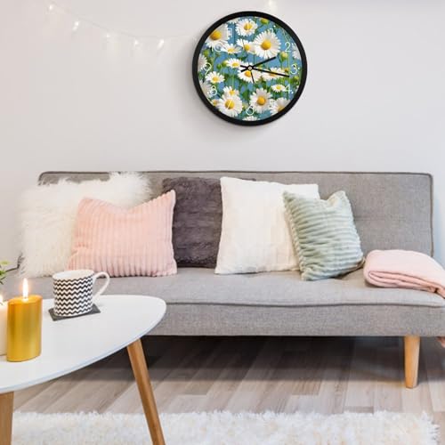 Horloge murale moderne silencieuse fleurs blanches - 6