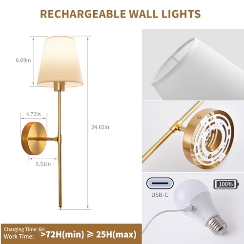 Image of Set of 2 Battery - Operated Wall Sconces, Rechargeable Wireless Wall Lights