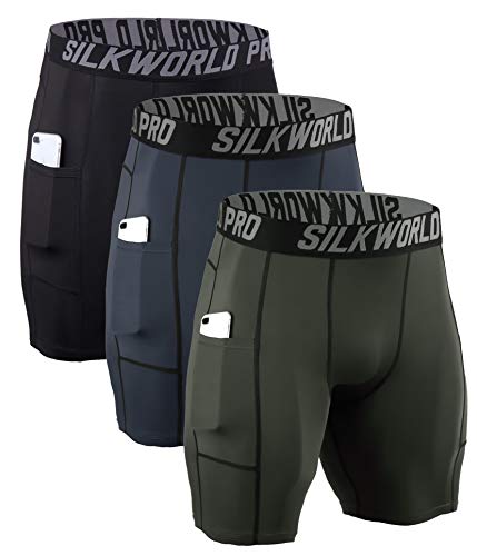 Silkworld men's compression shorts pockets sports running tight, …