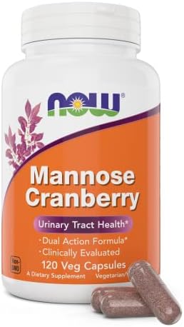 NOW Foods Mannose Cranberry, 120 Veg Capsules - with PAC - 450mg dMannose, 250mg Whole Cranberry - Bladder Cleanse and Urinary Tract Health* - Vegan Friendly Supplement, Non-GMO