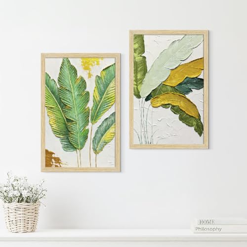 Image of ArtX Paper Leaf Paintings For Living Room, Bedroom, Multicolor, Natural Wood Color Frames, 12.0 x 18.0 inch, Set of 2