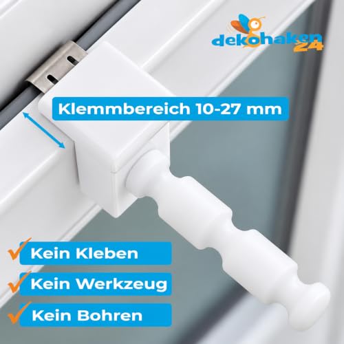 dekohaken24.de Fensterhaken Distanzhalter 10–27 mm für Fensterdeko ohne Bohren & Kleben (weiß, M… – Ansicht 6