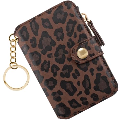 Image of M-Plateau RFID Blocking Slim Keychain Wallet for Women | Mini Card Holder with ID Window, Zipper Pocket, 6 Card Slots, Compact for Cash & Cards (Leopard)