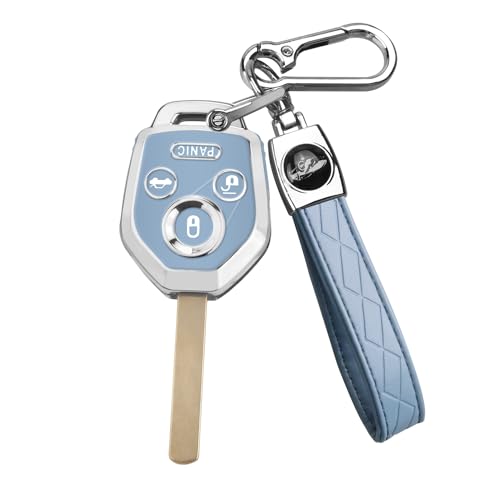 QBUC for Subaru Key Fob Cover with Keychain Soft TPU Protection Case Compatible with 2008-2019 Ascent BRZ Crosstrek Forester Impreza Legacy Outback Solterra WRX STI XV (Chrome Trim Blue)