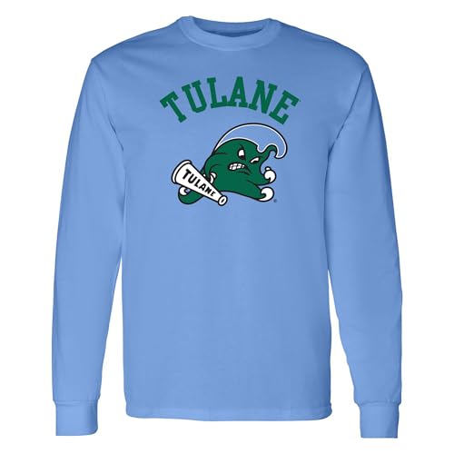 UGP Campus Apparel AL1008 - Tulane Green Wave Arch Logo - Sports Team Long Sleeve T-Shirt - Medium - Carolina Blue