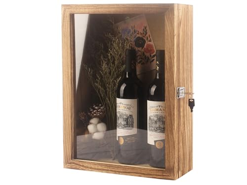 12”x17” Deep Shadow Box Frame Large Display Cases Wooden Wall-Mounted Hinged Door for Red Wine Bottles,Champagne,Big Liquor Etc (Carbonized Color)