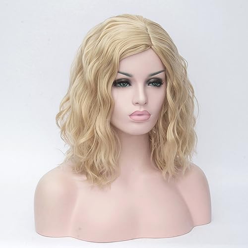 Image of BERON 14 inch Women Girls Short Curly Bob Wavy Wig Body Wave Halloween Cosplay Daily Party Wigs (Blonde)