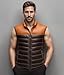 Rabbaniz Leather Down Puffer Vest | Quilted Down Two Tone Tan and Brown Color | Outdoor Sleeveless Men's Vests (US, Alpha, X-Large, Regular, Regular, Tan and Brown)