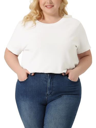 Image of Agnes Orinda Plus Size Women's Pullover Sweaters Soft Tops, Short Sleeves