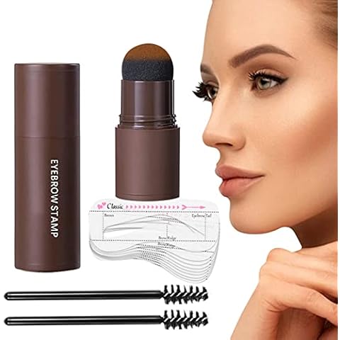 Brauenpuder Wasserfest,Brauenpuder Braun,Brauenpuder,Augenbrauenstempel-set,Augenbrauen Stempel, Wasserfest,mit 10 Augenbrauen Schablonen und 2 Pinseln,Dunkelbraun Cover
