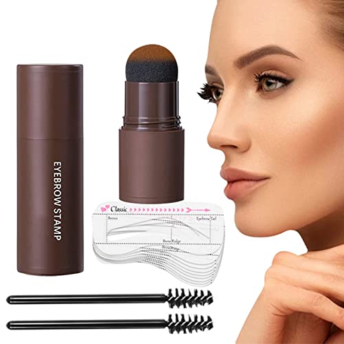 Eyebrow Stamp,Pochoir Sourcils,Eyebrow Stamp Kit,Tampon Sourcils,Tampon Sourcils Waterproof,Kit Tampon Sourcil,avec 10 Pochoir Sourcils Reutilisable et 2 Pinceaux,Imperméable,Marron Foncé