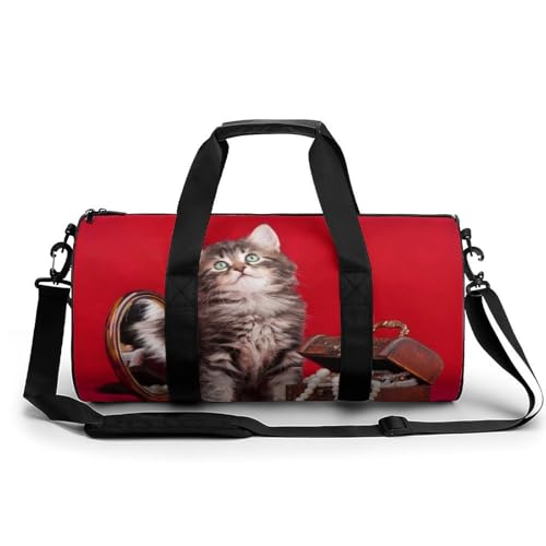 Duffel bag pour camping randonnée voyage à motif chat et bijoux sac polochon 45cm