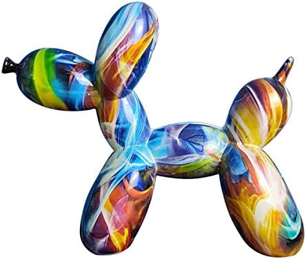 Resin Balloon Dog Statue Colorful Graffiti Animals Collectible Figurines Abstract Art Sculpture Handicraft Decoration Ornament Modern Home Office Study Bookshelf Desktop Decor