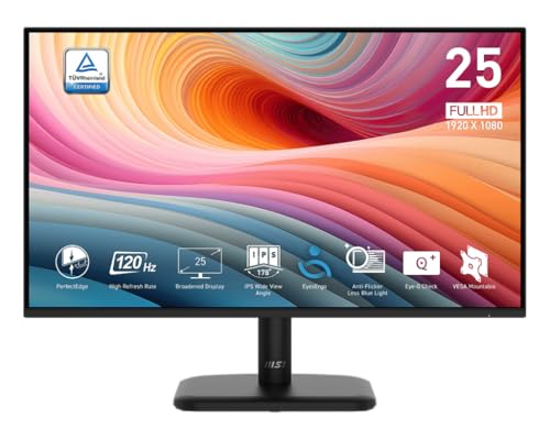 MSI PRO MP251LDE Monitor Full HD 24,5 pollici – 1920 x 1080 – Pannello IPS – 120 Hz – Schermo per occhi – Navigazione a 5 vie – VESA – Risposta 1 ms – HDMI – VGA