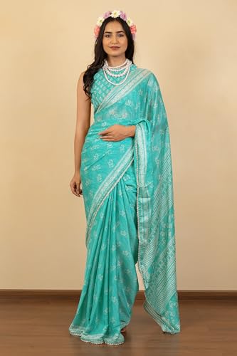 Image of MIRCHI FASHION Women Saree Leheriya Print Chiffon | Lightweight Traditional Sari for Farewell and Wedding Ceremonies with Unstitched Blouse Piece