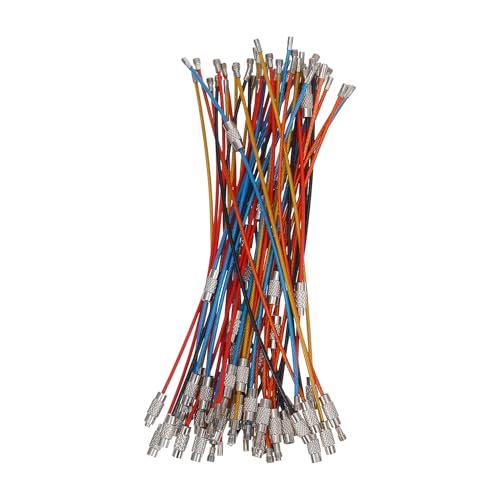 ULTECHNOVO 50個 多機能ワイヤーキーリング入り 強靭スチール製キーリングループ 荷物タグ用耐摩耗ケーブルキーホルダー アクセサリー用