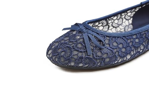 Image of FEVERSOLE Round Toe Lace Ballet Crochet Flats Women's Comfy Breathable Shoes