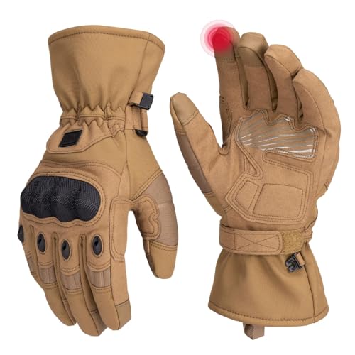 KEMIMOTO Winter Warm Motorcycle Gloves Tactical Gloves for Men with Touchscreen Hard Shell & Palm Padding for Motorcycle Riding Tactical Airsoft Paintball Hiking Camping Climbing Brown M