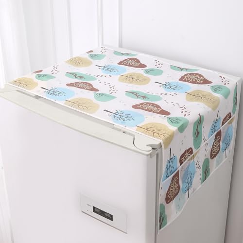 Image of HOKIPO Small Fridge Cover Top | For Smaller Single Door and Smaller Double Door Refrigerator - Waterproof, Printed with 6 Side Pockets, Size Small 130x55 cm, Nature Trees (AR-5875-D2)
