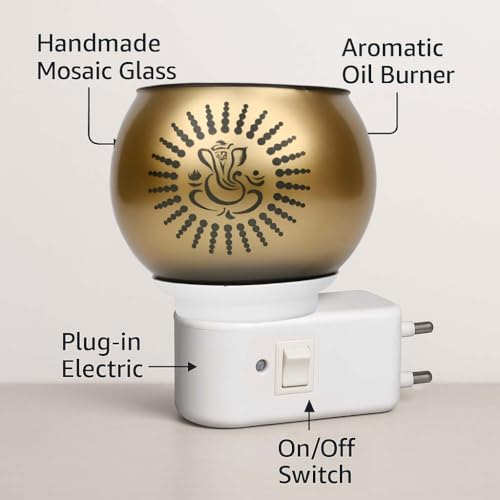 Image of Ganpati Kapoor Dani Night Lamp Multi Functional Essential Oil Camphor Burner for Fragrance /Aroma Diffuser for Home /Office /Room with Switch On /Off Button for Heating (Yellow)