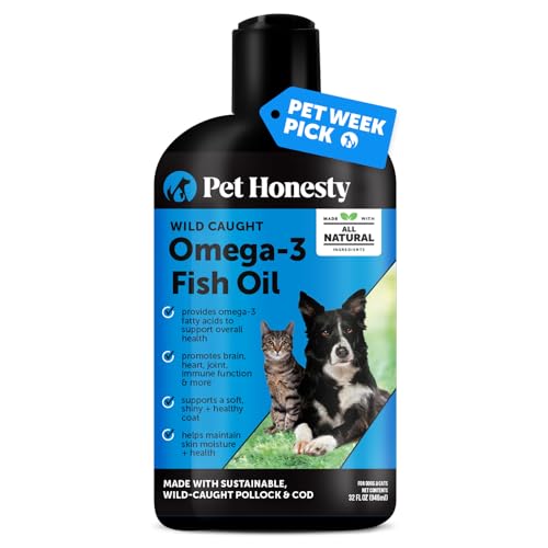 Pet Honesty Omega 3 Fish Oil for Cats & Dogs (32oz), Wild Caught Omega 3 Fish Oil for Dogs Skin and Coat Supplement, Supports Shedding, Skin & Coat, Immunity, Joint, Brain & Heart, EPA + DHA
