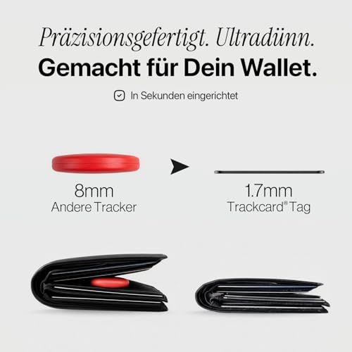 TRACKCARD® Tag AirTag Alternative Karte für Geldbeutel - Wiederaufladbar, Smart, Slim & Laut, Kompatibel mit Apple Wo Ist & Find My (iOS) iPhone Bluetooth Tracker Karte für Wallet