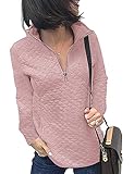 Women Lightweight Quarter Zip Pullover Sweatshirts Long Sleeve Tunic Tops Fall Shirts Blouses Pink M