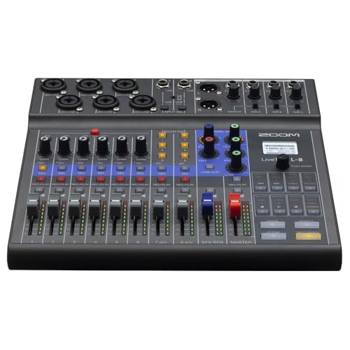 Zoom LiveTrak L-8 8-Channel Digital Mixer & Recorder with 2x Zoom ZDM-1 Podcast Microphone Pack and StreamEye LowPro Low Profile Mic Arms