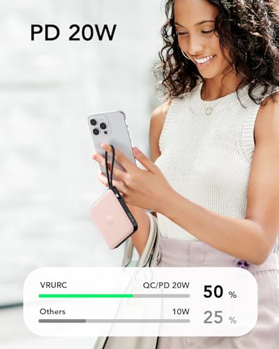 VRURC Power Bank, Powerbank 10000mAh Klein mit 4 Kabeln, 22.5W Schnellladen – Ansicht 3