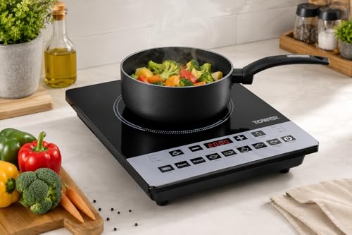 Image of Tower Solace Portable Induction Cooktop 2000W | Single Burner Electric Stove with Touch Control, 11 Cooking Modes & Auto Shut-Off | Energy Efficient | Black