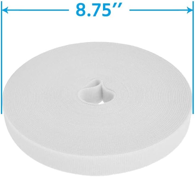 AEONS 0.8 Inch x 50 Feet Hook and Loop Tape Sticky Back Fastener Roll, Nylon Self Adhesive Heavy Duty Strips Fastener for Home Office School Car and Crafting Organization, White
