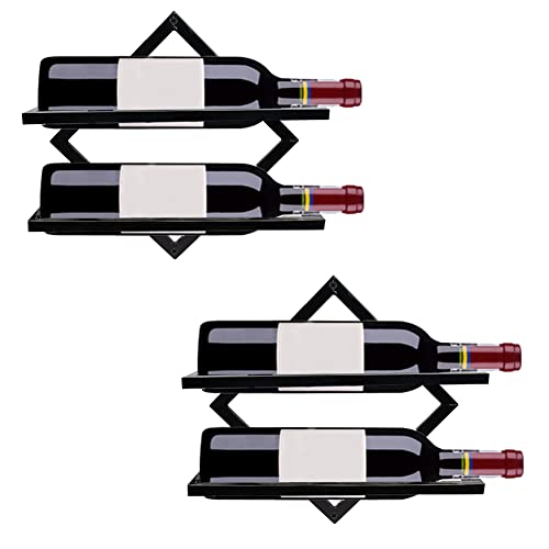 FOSTERSOURCE 2Pcs Metal Wall Mounted Wine Rack Hanging Wine Bottle Holder Wall Organizer Storage...